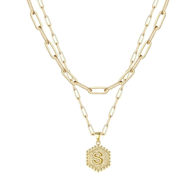 SIfdSeng Collier Hexagone Initial 26 pour Femmes Colliers pour Femmes A Z 26 Alphabet Initial Colliers Dorés pour Femmes Filles