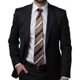 thumbnail image 3 of Hi-Tie Men's Navy Gold and White Striped Silk Tie Set Pocket Square Cufflinks for Wedding, 3 of 7