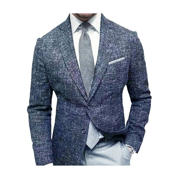 Faithtur Men's Blazer Plaid/Plain Color Lapel Long Sleeve Button Suit Coat