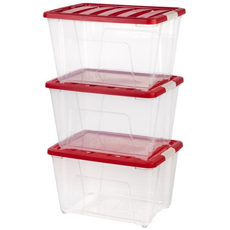 IRIS USA, 53 Quart Holiday Storage Tote, 3 Pack, Red