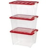 IRIS USA, 53 Quart Holiday Storage Tote, 3 Pack, Red