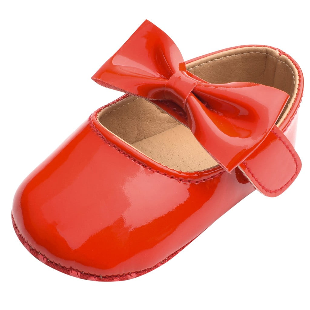 Toddler Kids Baby Girls Patent Leather Cute Bow FirstWalk Hook&Loop Casual Shoes 