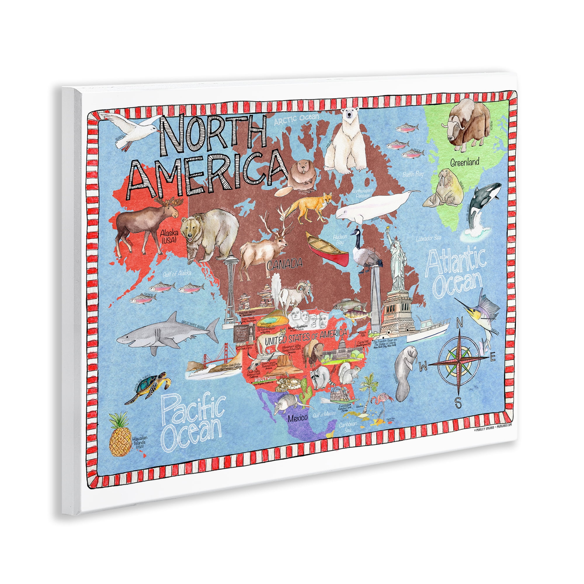 Stupell Industries North America Map Travel & Places Painting Unframed Art Print Wall Art, 14 x 11