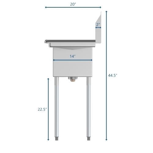 KoolMore - SA101410-10B3 1 Compartment Stainless Steel NSF Commercial Kitchen Prep & Utility Sink with 2 Drainboards - Bowl Size 10" x 14" x 10", Silver