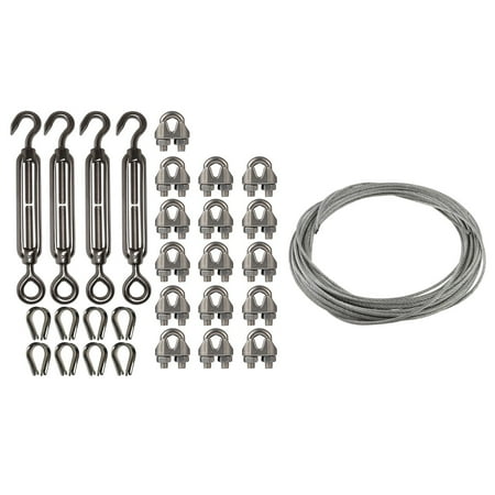 

SNOWINSPRING 2 Set Stainless Steel Kit: 1 Set Flexible Wire Rope Cable 3Mmx12M & 1 Set 4-Pcs Turnbuckle/Tension(Eye&Hook M6)+16-Pcs 1/8 Inch Wire Rope Cable /Clamp(M3)+8-Pcs Thimble(M3)