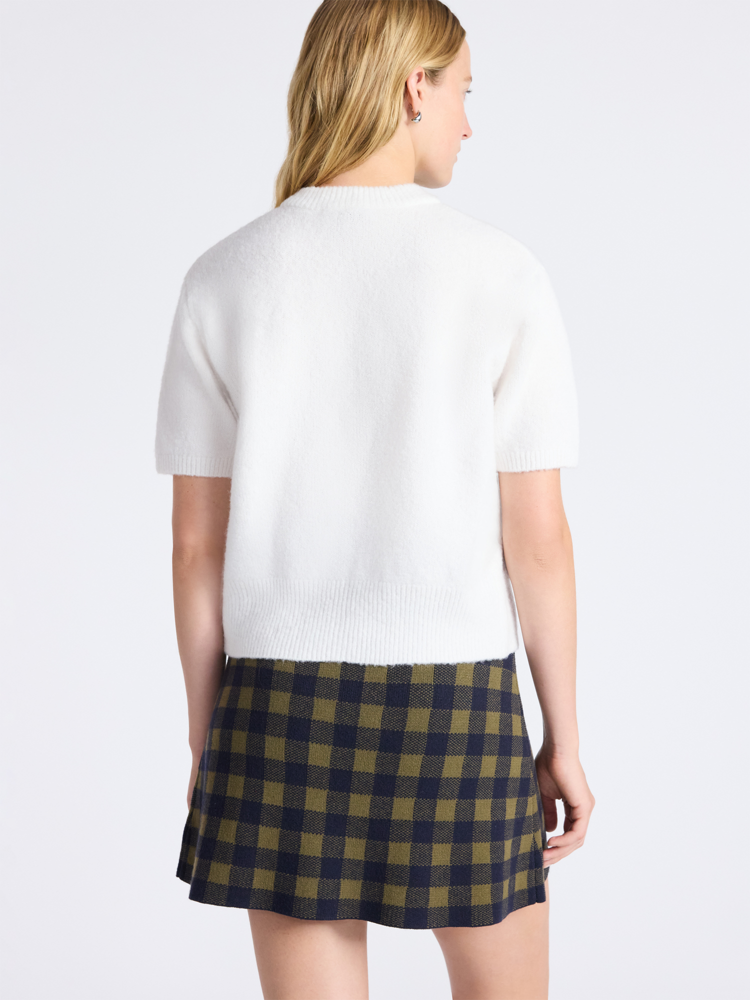 Free Assembly Women's Button-Front Bow Sweater with Short Sleeves, Midweight, Sizes XS-XXL