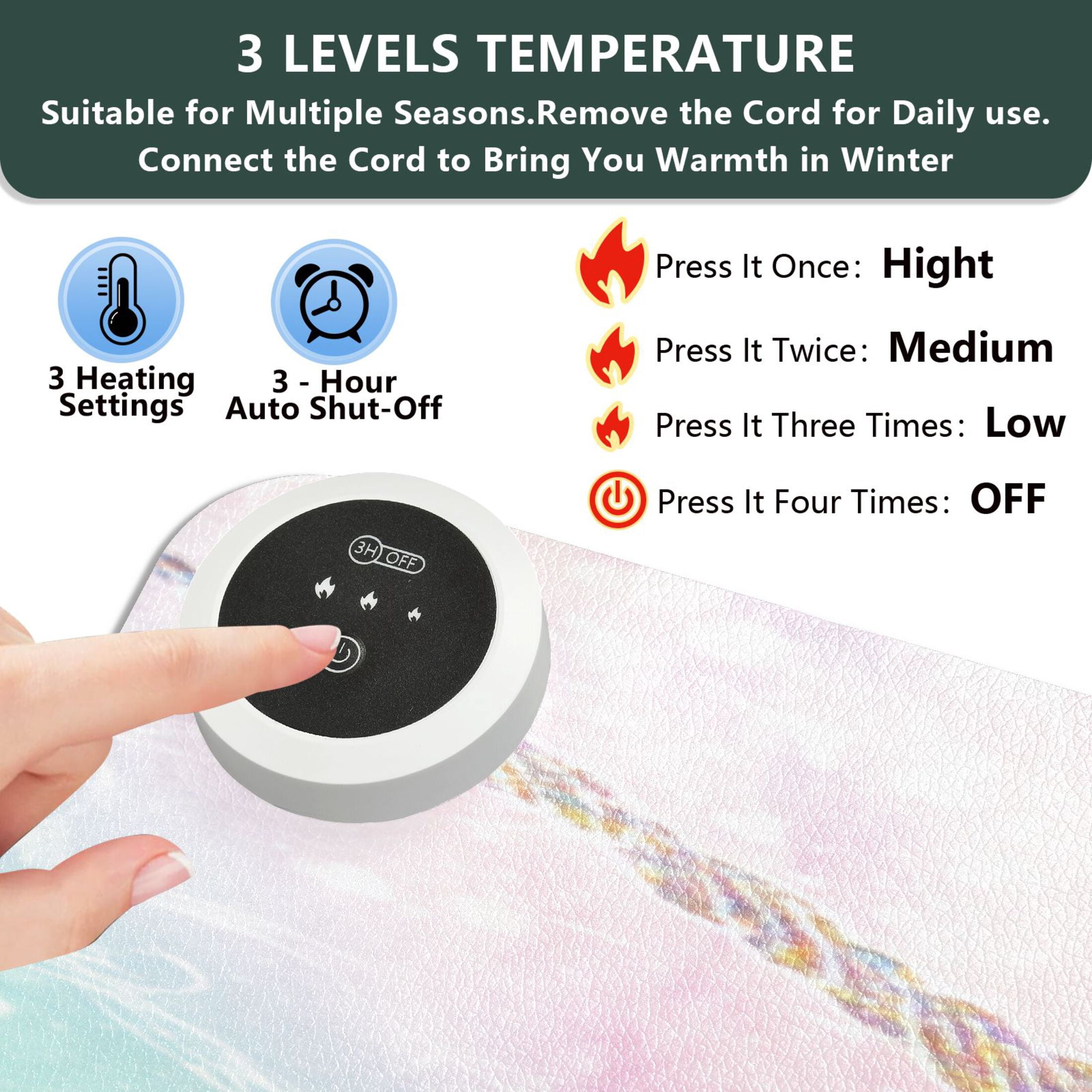 Large Heated Desk Mat Mouse Pad 31.5"x13"PU Leather Graphene Heating Desk Warmer with 3 Temperature Settings 110V US Plug Non-Slip Warm Pad for Home, Office, and Gaming Magical Unicorn Pastel Sky