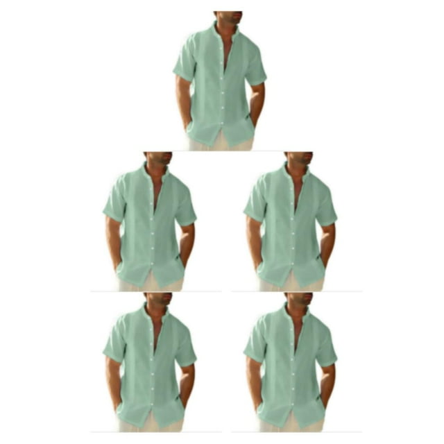 pitrice Men Shirt Casual Short Sleeve Breathable Replacement Button Down Solid Color Fashionable Home Dating Shirts Top Green M 5Set