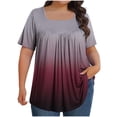 thumbnail image 2 of Plus Size Women Tops Dressy Square Neck Boho Summer Blouses Tunic Loose Fit Vintage Graphic Tees 2025 Short Sleeve L-5XL, 2 of 4