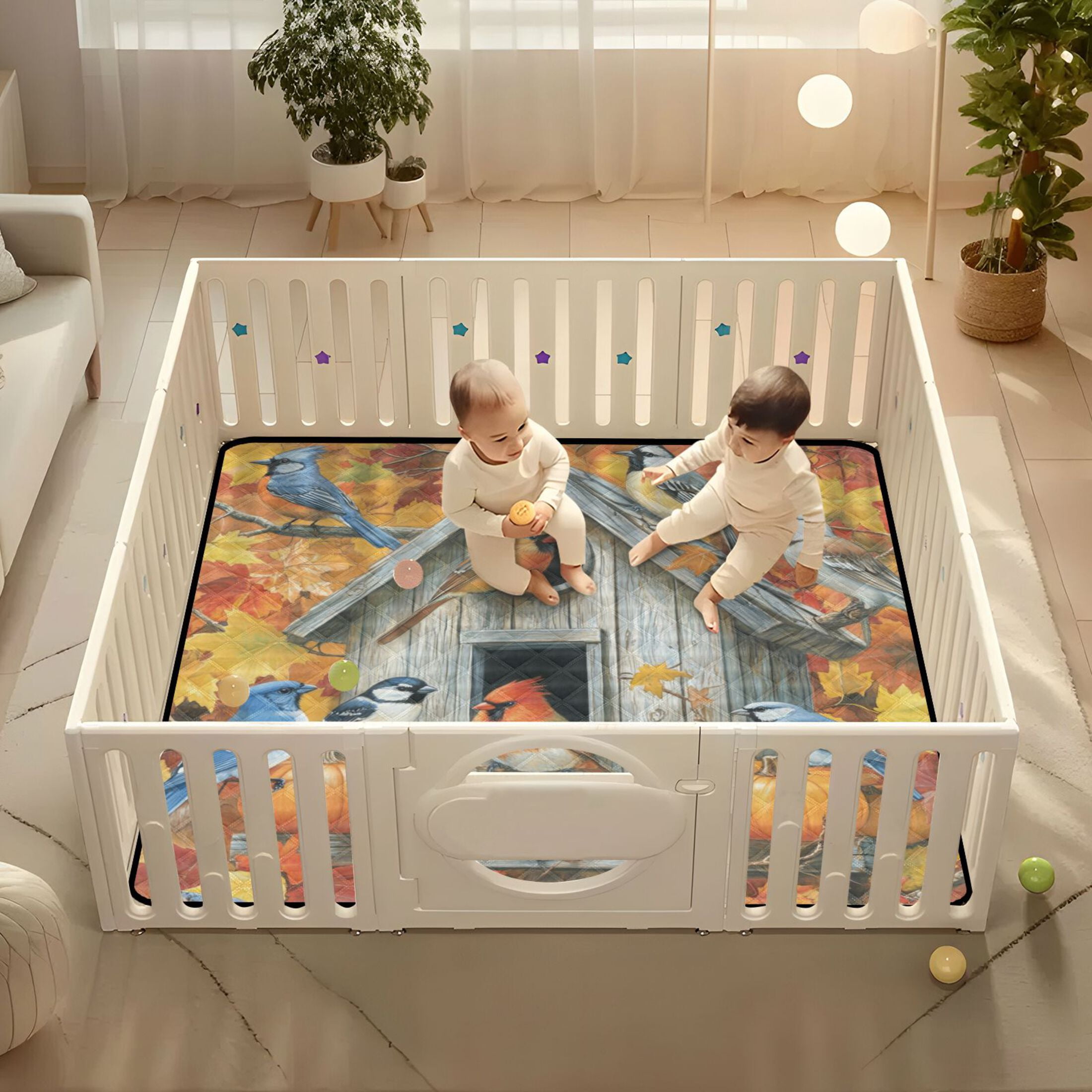 WOBOGO Warm Birdhouse Baby Playmats Extra Large Waterproof Rollable Activity Pads for Toddlers 50×50inch