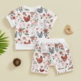 thumbnail image 5 of Douhoow Toddler Boy Girl Farm Outfit 0-3 Years Baby Short Sleeve Floral Chick Print T-Shirts Drawstring Shorts 2Pcs Summer Set, 5 of 9