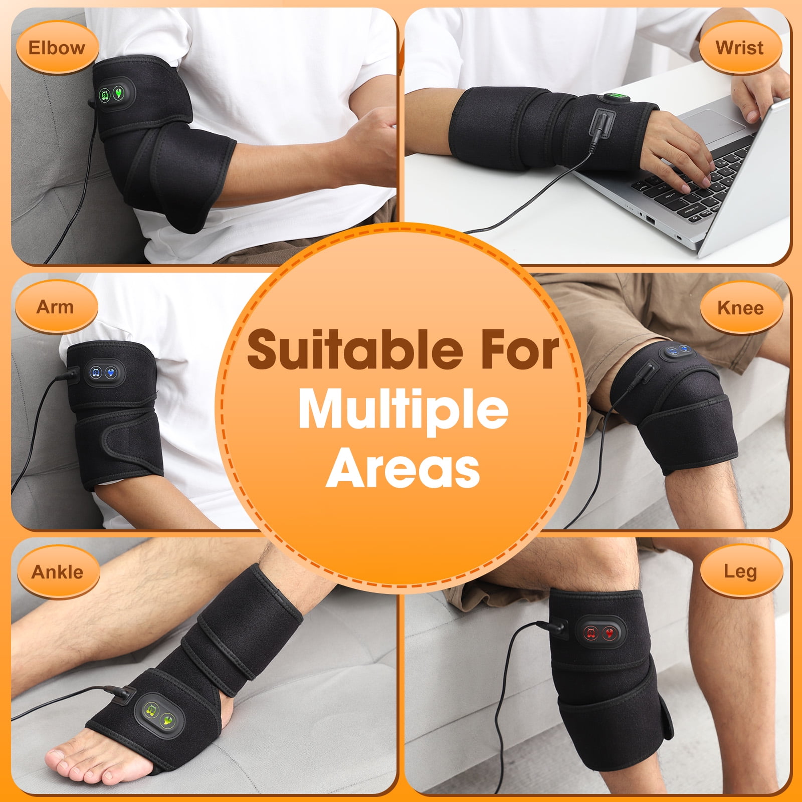 Heating Pad Wrap for Multiple Body Areas,Wearable Heating Wrap for Elbow Arm Wrist Ankle Leg Knee ,Wrap Around Heating Pad with 78" Long Charge Cord, 4 Heating Modes,3 Time Setting(Black)