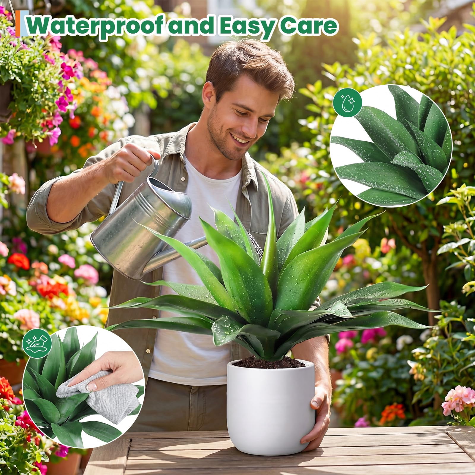 2 PCS Large 28 Inch Artificial Agave Plant Set, UV Resistant Realistic Fake Agave Plants Without Pot for Indoor Outdoor Decor, Faux Succulents Greenery for Home, Room, Garden Decor, Green