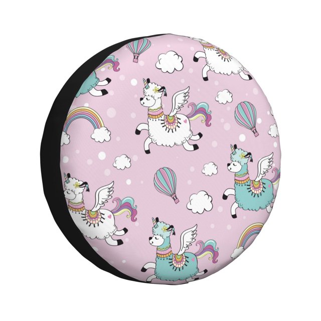 Fotbe Llama Unicorn and Rainbow Funda de Llanta de Repuesto con Estampado, Engrosada, Ajuste Universal para Jeep, Remolque, RV, SUV, Camión-15 inch