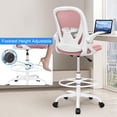 thumbnail image 3 of Primy Drafting Chair Silla de oficina alta con reposabrazos abatibles Silla de escritorio ergonómica ejecutiva para computadora con soporte lumbar y anillo de reposapiés ajustable (cuarzo rosa), 3 of 6