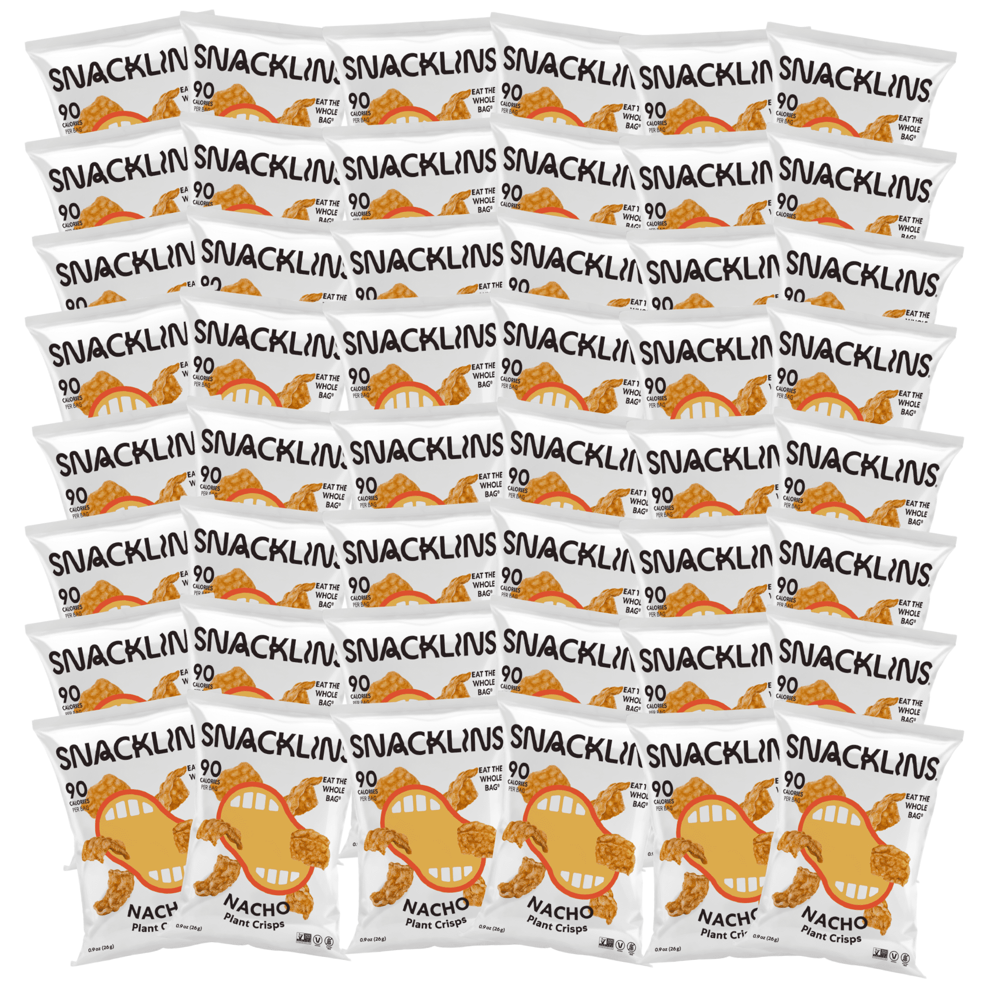 SNACKLINS Plant Based Crisps Vegan Healthy Snacks - Gluten Free, Grain Free, Plant Based Crisps, 100% Kosher, Low Calorie and No Added Sugar, Crunchy, Puffed Snack - Nacho, Pack of 48)