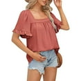thumbnail image 5 of Square Neck Tops for Women, Yigetop Women's 2025 Summer Tops Trendy Short Sleeve Tshirt Ruffled Flared Sleeve Casual Square Neck Loose Fit Shirt Womens Summer Tops A L, 5 of 5