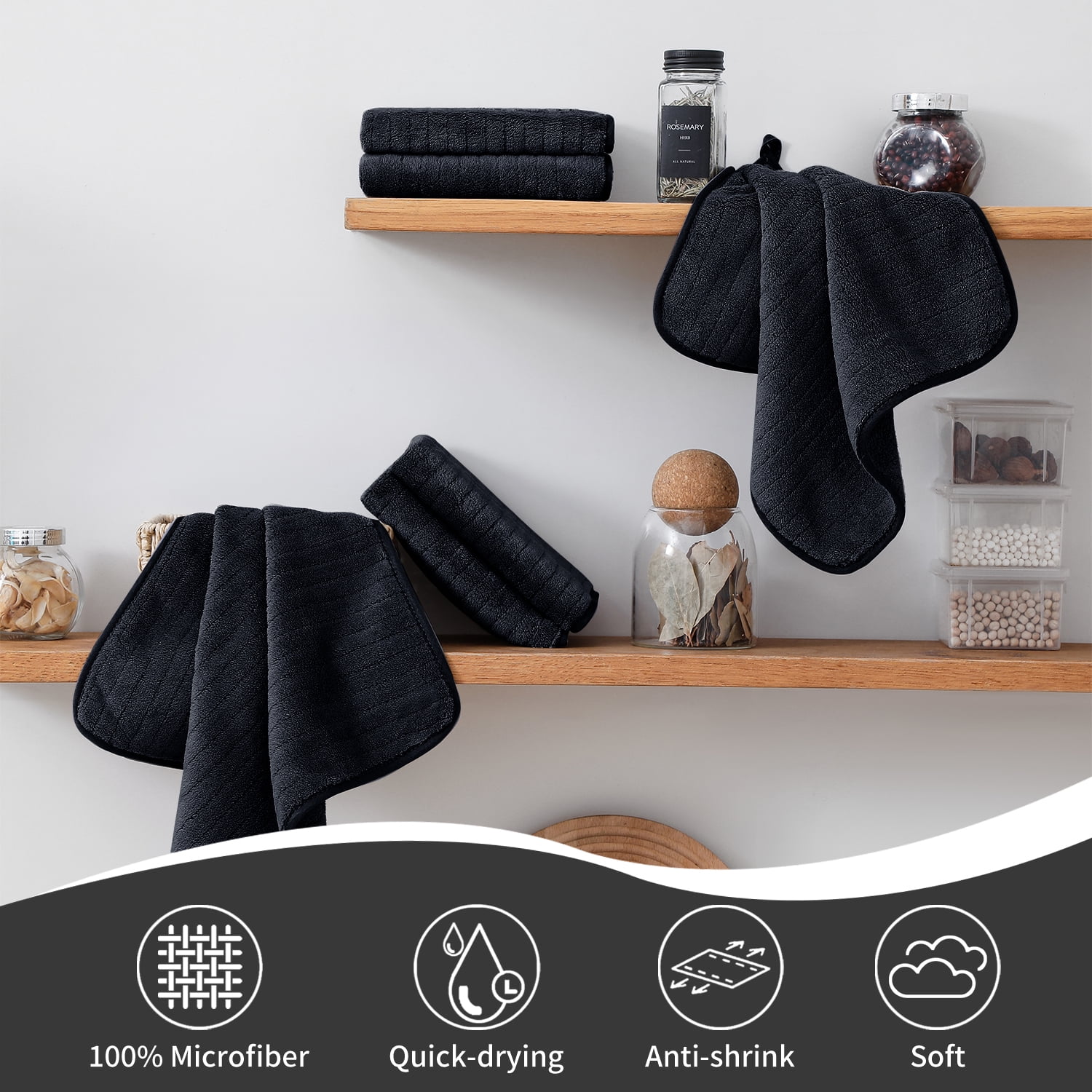 Jessy Home 24 Pack Black Stripe Washcloths for Bathroom 13x13 Inch Ultra Soft Hand Face Towels