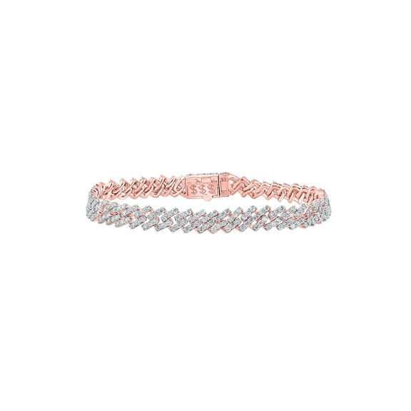 14kt Rose Gold Mens Round Diamond 8.5-inch Straight Cuban Link Bracelet 7-5/8 Cttw