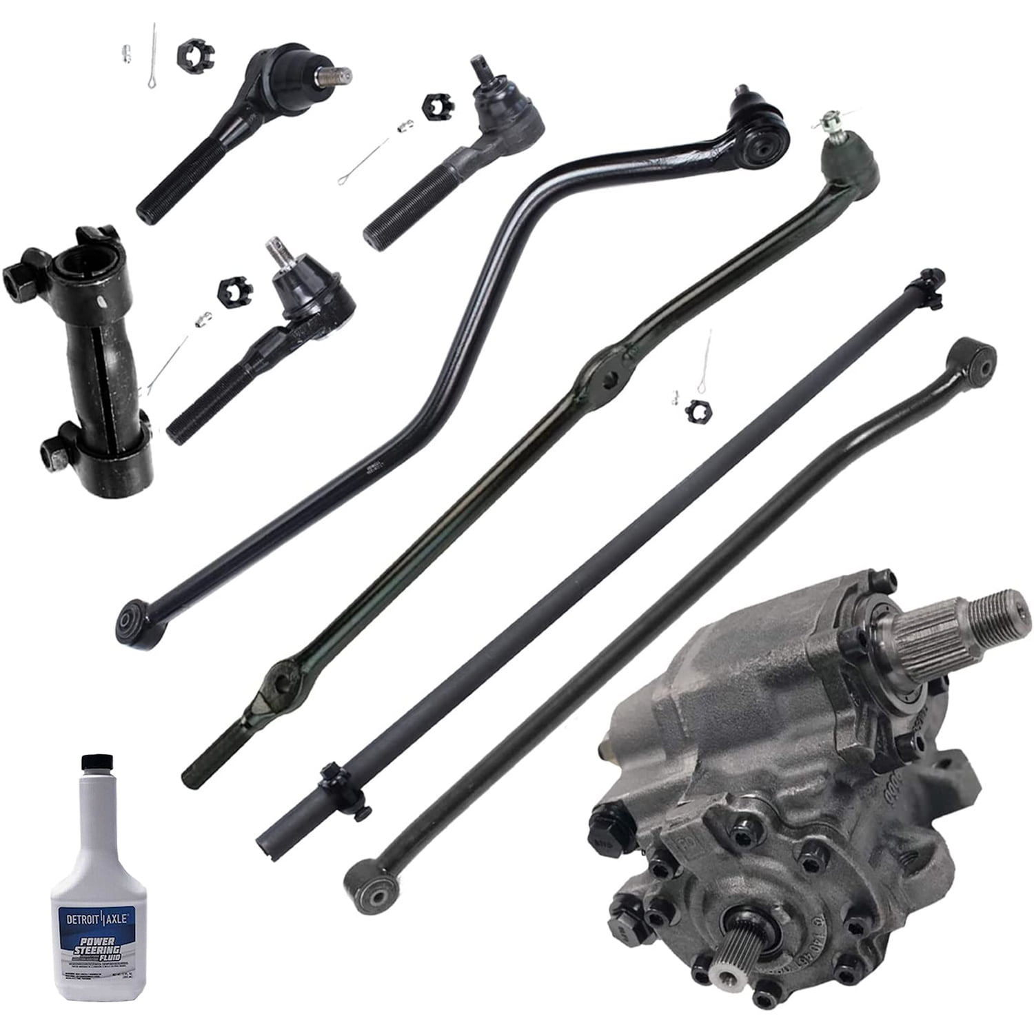 Detroit Axle - Complete Power Steering Gearbox Assembly with Front Inner  Outer Tie Rod, Drag Link, Track Bar Replacement for 2003-2006 Jeep Wrangler  - 9pc Set 