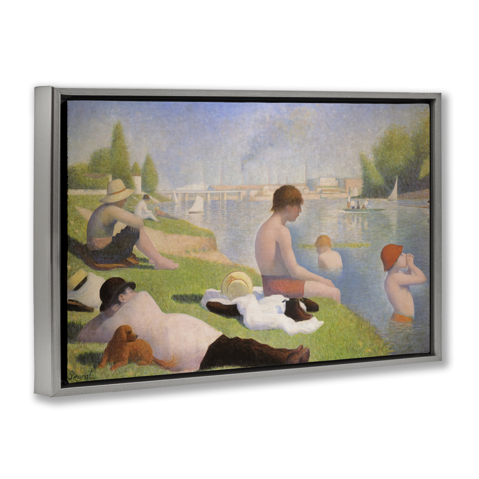 Stupell Industries Afternoon Bathers Georges Seurat Gray Framed Floater Canvas Wall Art, design by Georges Seurat