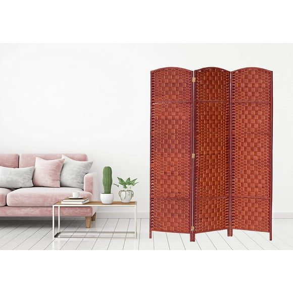Legacy Decor 3 Panels Room Divider Privacy Partition Screen Bamboo Fiber Weave Honey Color 5.9 ft High X 4.3ft Wide