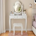 thumbnail image 2 of Tcbosik Vanity Desk with LED Touch Screen Mirror, Makeup Vanity Table with Stool and 4 Drawers, for Bedroom, White, 2 of 11
