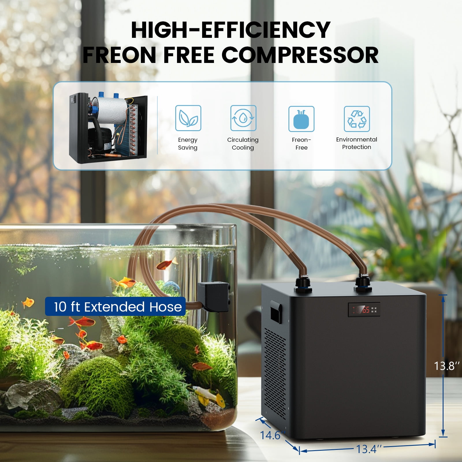 Rocita Aquarium Chiller,132gal 500L, 1/2 HP Aquarium Water Chiller for axolotl,Hydroponic System,Sea/Fresh Water