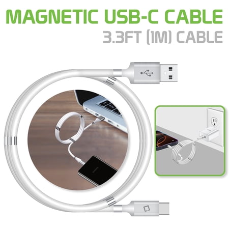 Cellet 3.3-Feet / 1-Meter Magnetic Self Winding USB-C Charging and Data Sync Cable Compatible with Apple iPhone  Samsung Galaxy  GPS and Tablets & Android Devices - White price history on PriceWatchPro