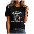 thumbnail image 6 of idosla American 250th Anniversary Rhinestone 3D Printed Design Women's T-Shirt Eagle 1776-2026 America Flag Crew Neck Tee (Black, S), 6 of 6