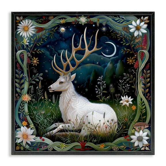 Stupell Industries White Deer Forest Scene Animals Painting Black Framed Art Print Wall Art, 12 x 12