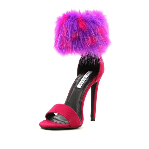 Cape Robbin Suzzy 188 Berry Faux Fur Ankle Cuff Suede Single Sole Stiletto Heels (8, Berry)