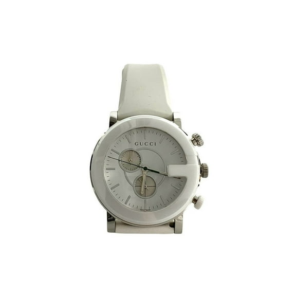Pre-Owned GUCCI G Chrono Quartz Stainless Steel Watch for Men, White and Silver, 29963 (Good)