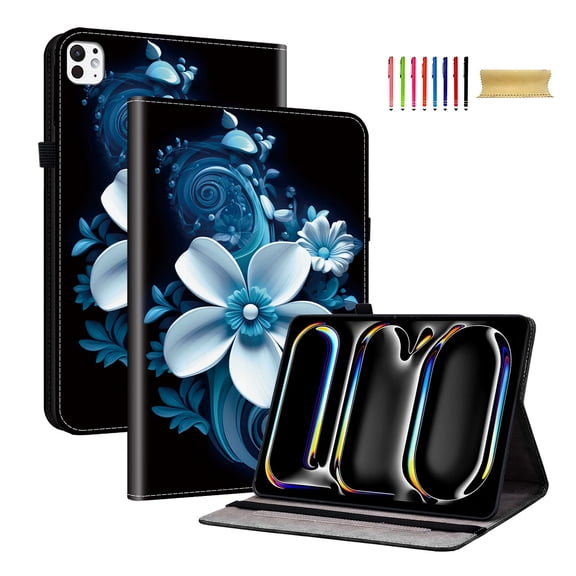 Allytechgroup Flip Cover Case for Apple iPad 6th 5th Generation 2018/2017, Stylish Pattern Cards Slots Stand Protective Shockproof Case with Elastic Band for iPad 9.7" 2018 2017, White Flower