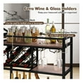 thumbnail image 3 of Bar Cart 3-Tier on Wheels, Kitchen Serving Cart with Wine Rack & Glass Holders, Rustic Brown, Metal Frame, 41"x14"x37", 200lbs Capacity, Home Bar & Kitchen Storage, 3 of 9