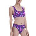 thumbnail image 2 of Bikini Sets For Women, Pink Purple Butterfly Flower High Waisted Bikini Sets Bathing Suit 2-Piece Drawstring Swimsuit, 2 of 2