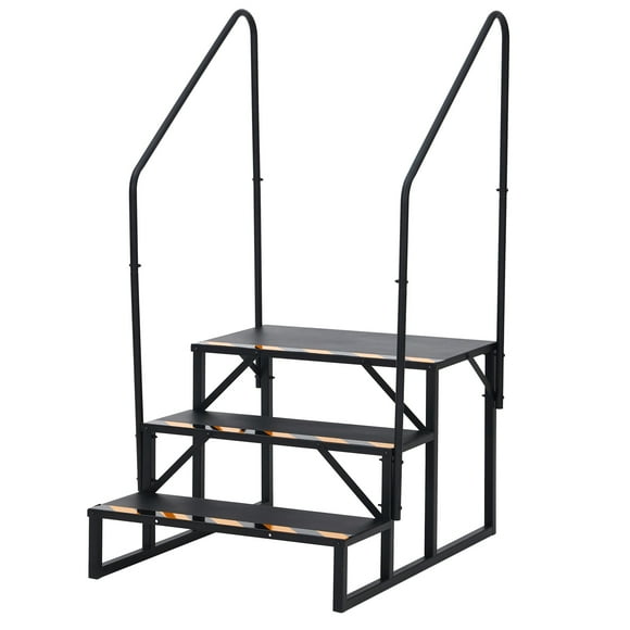 EDTara Universal Outdoor Rv Steps With Handrail, Durable Mobile Home Stairs for Trailers, Pools, and Hot Tubs