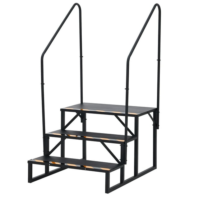 EDTara Universal Outdoor Rv Steps With Handrail, Durable Mobile Home Stairs for Trailers, Pools, and Hot Tubs