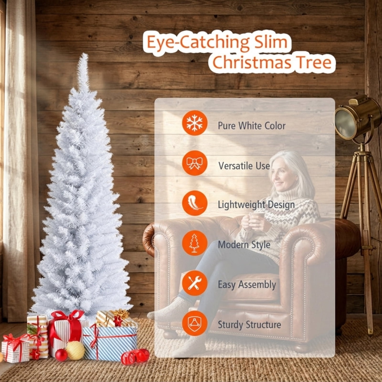 RUIE, 5 ft, Artificial Christmas Tree, with Metal Stand, 240 Branch Tips, White Holiday Xmas Tree for Indoor Home Office Decoration