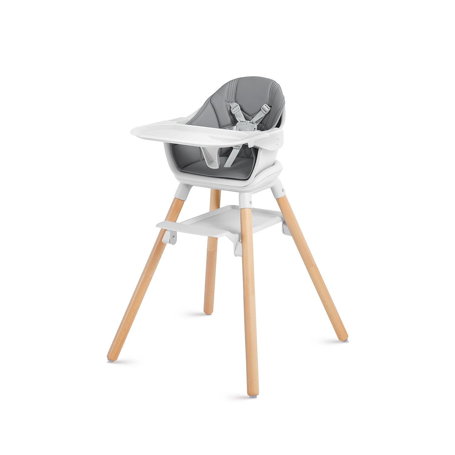 Babyomi Convertible High Chair for 2 Babies, 11-in-1 Wooden Booster with Double Easy-Clean Trays & PU Cushion,White