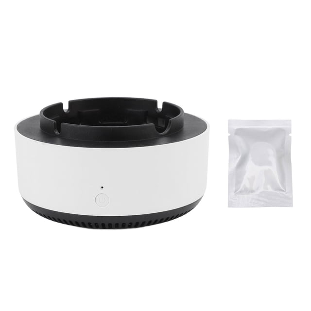 Cenicero inteligente autoextinguible, pequeño, multifuncional, con iones negativos, purificador de aire para el hogar, blanco y negro.