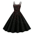 thumbnail image 2 of LWavelet 2026 Valentine's Satin Off-shoulder Dress, Women's Love Heart Rose Print Flowy A Line Trendy Sundresses Black S, 2 of 4