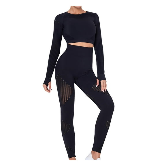 MIUOWANP Women's Two Piece Sets Women Seamless Striped Hollow Yoga Clothes Hip Quick-drying Fitness Suit
