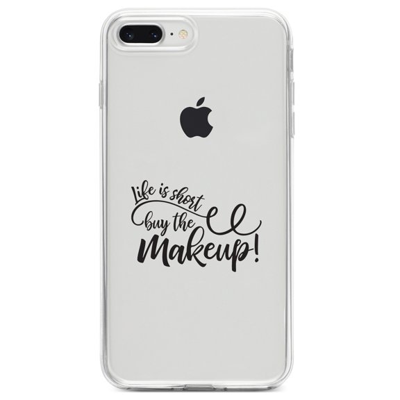 DistinctInk Clear Shockproof Hybrid Case for iPhone 7 PLUS / 8 PLUS (5.5" Screen) TPU Bumper Acrylic Back Tempered Glass Screen Protector - Life is Short, Buy the Makeup