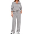 thumbnail image 2 of Fantaslook Two Piece Sets for Women Fall Outfits Lapel Long Sleeve Zipper Sweatshirts and Wide Leg Pants Lounge Tracksuits Sets, 2 of 9