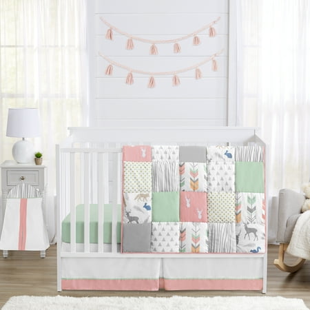 UPC: 0846480050667 | Woodsy Coral Mint and Grey 4 Piece Crib Bedding Collection