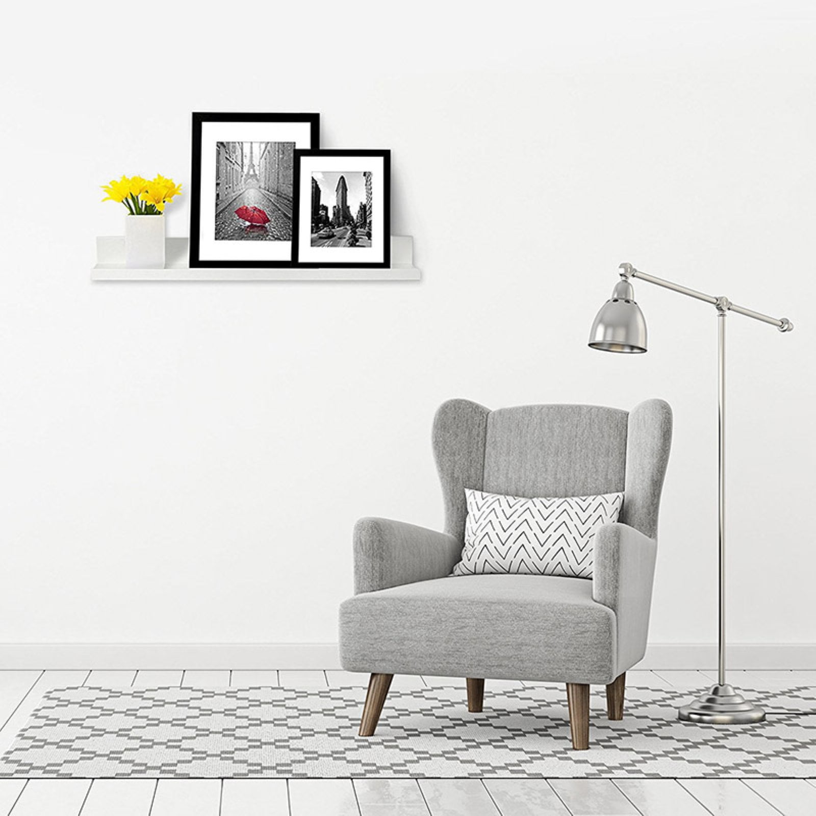 Americanflat 24 Inch White Floating Shelf with Lip - Long Wall Mounted Storage Ledge for Bedroom, Living Room, Bathroom, Kitchen, Office, and More