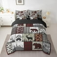 thumbnail image 2 of Homewish Rustic Bear Deer Bedding Comforter Set 7pcs for Men, Jungle Hunting King Bedding Sets, Vintage Grey Red Patchwork Reversible Bed Sheets, Lightweight Room Decor, 2 of 7