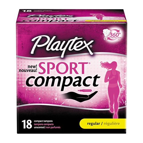 Playtex Sport Compact Tampons, Regular Unsented, 18 Ea, 6 Pack