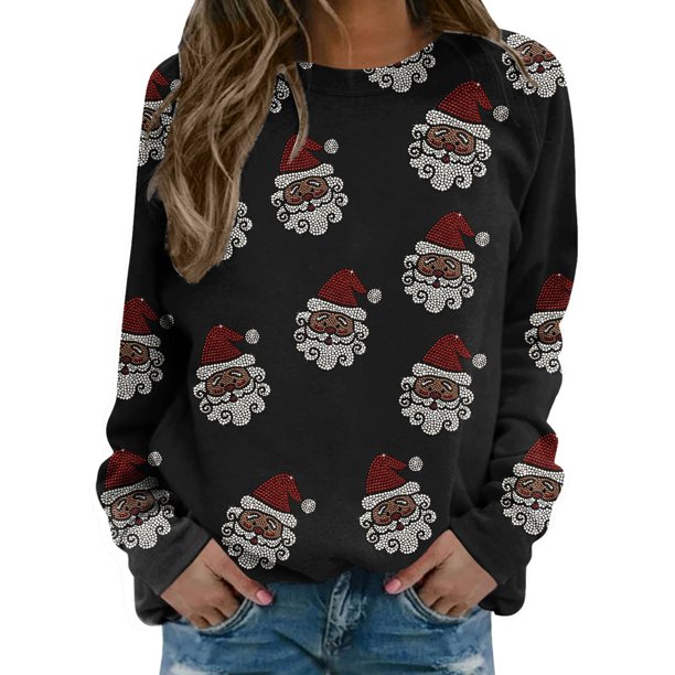 Gibobby Sudadera navideña mujer Sudadera con cuello redondo y estampado de Navidad para mujer, camisetas informales de manga larga para entrenamiento(Blanco,CH)